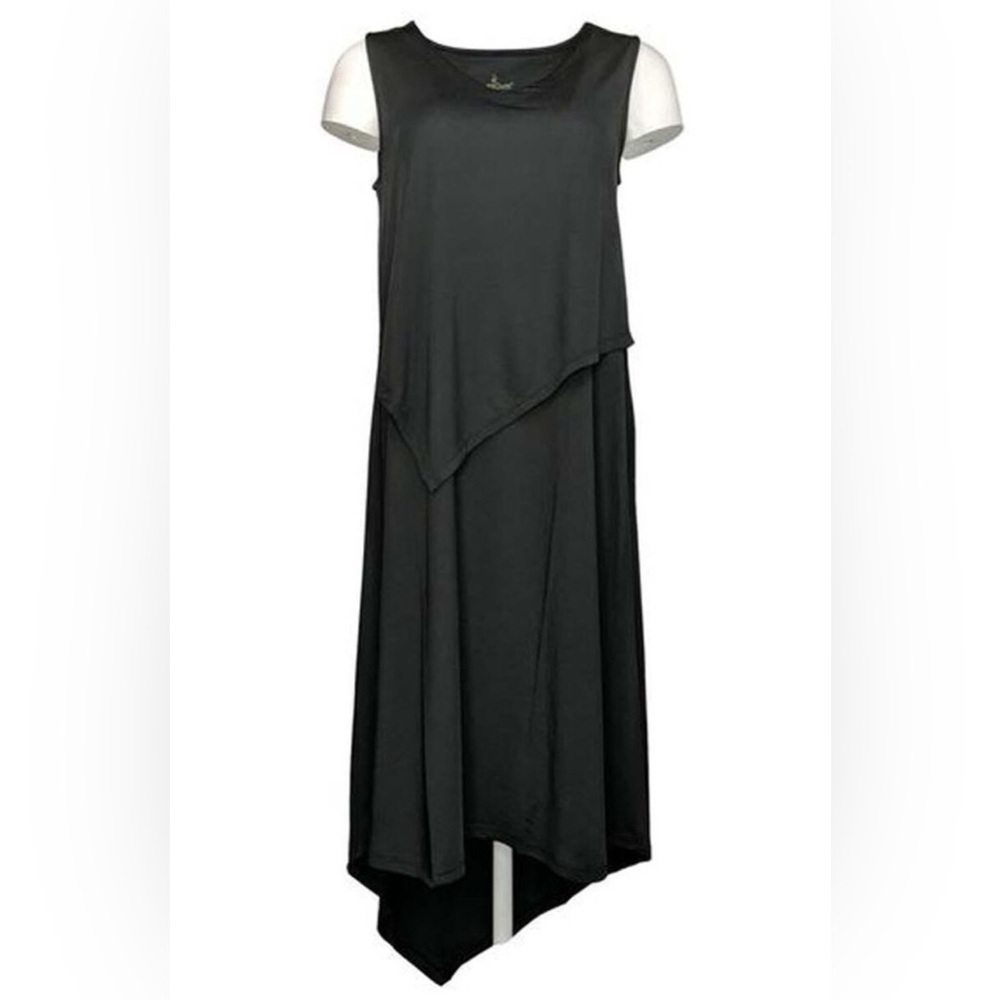 Cuddl Duds Silky Tank Dress Size S Asymmetrical Overlay Black Casual Stretch